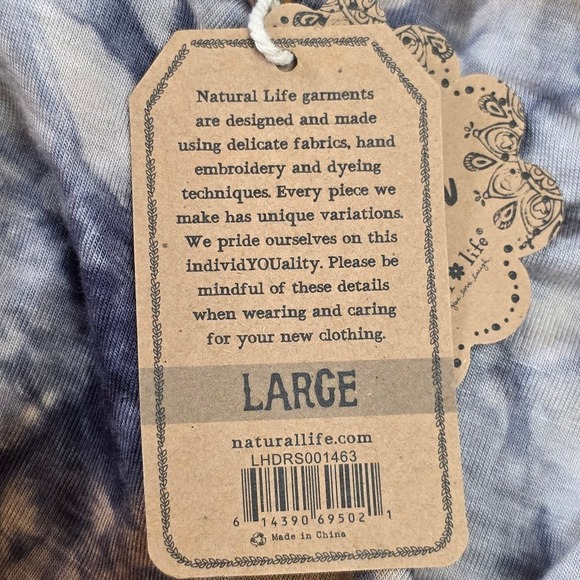 Natural Life Size L Tie Dye Long Sleeve Dress Rayon Spandex Brown Blue NWT - Picture 6 of 9